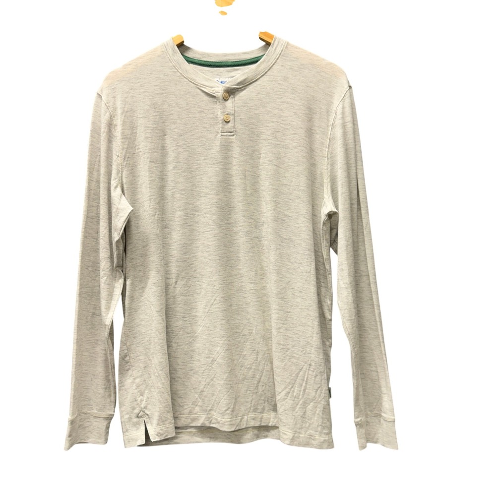 Wellen Henley Mens M Seawool Long Sleeve Light Gray Casual Coastal Lightweight